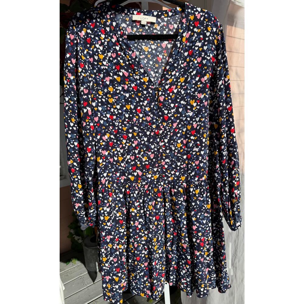 Loft Tiered Button Midi Heart Pattern Valentines … - image 2